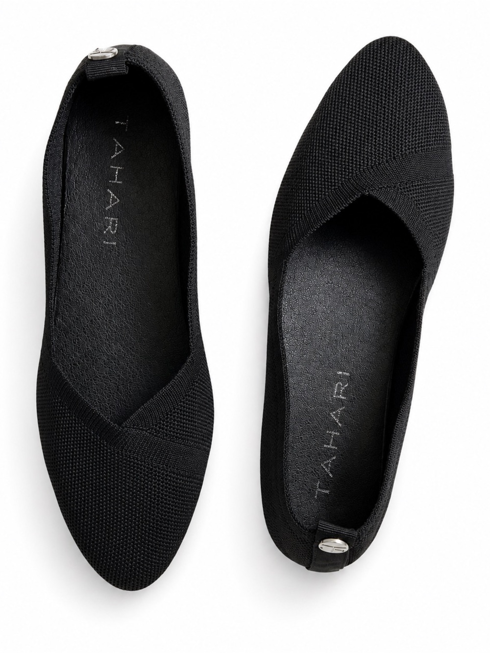 Tahari Black Knit Pointed Ballet Flats with Subtle Heel Tab Size 7